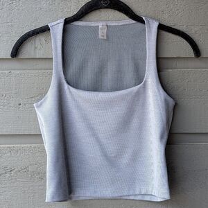 Beyond Yoga Heather Rib Square Neck Crop Tank Gray Size Small Pilates Barre Gym